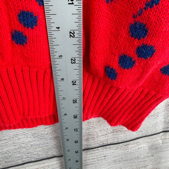 Vintage 80s Obermeyer Sport Crewneck Ski Sweater Mens Large Florescent Red Blue - Picture 12 of 13